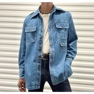 VTG Prime Time 70s Denim Snap Button Down Blue 42 US 10